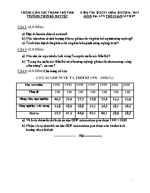 Đề kiểm tra học kì I môn Địa lý Lớp 9 - Năm học 2016-2017 - Trường THCS Hà Huy Tập (Có đáp án)